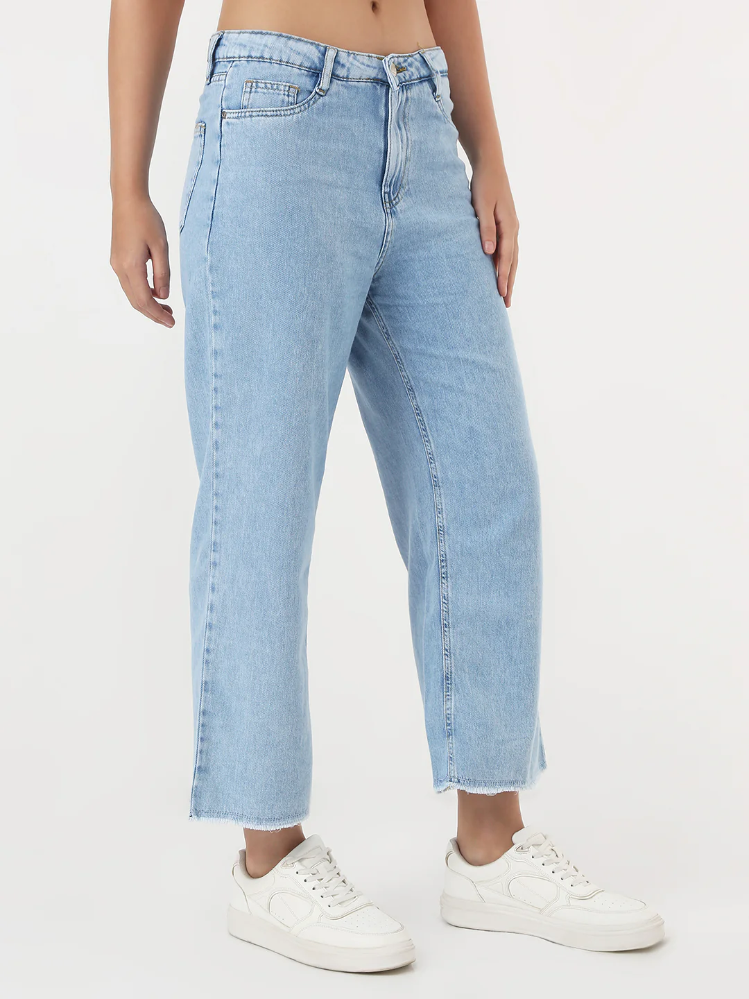 Women Medium Blue Crop Wide Leg Jeans - Image 5