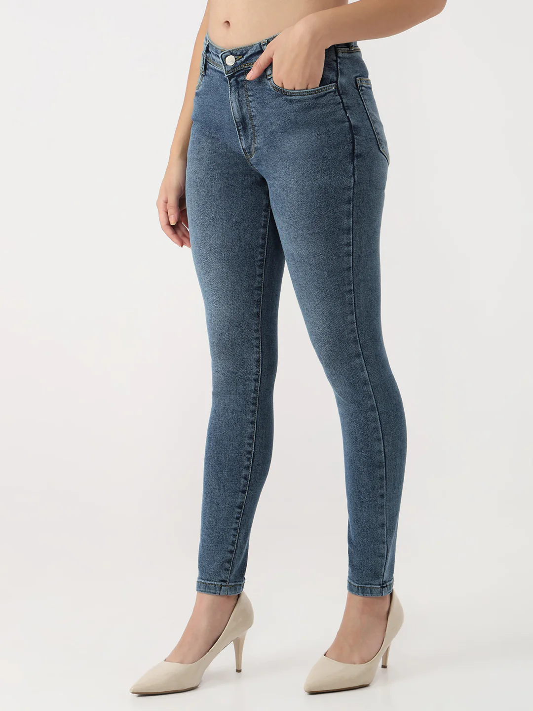Women Medium Blue High-Rise Skinny Jeans - Image 4