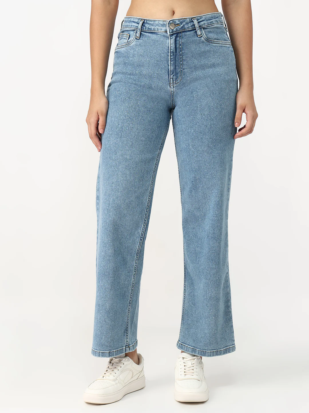 Women Medium Blue High-Rise Straight Fit Jeans - Image 2
