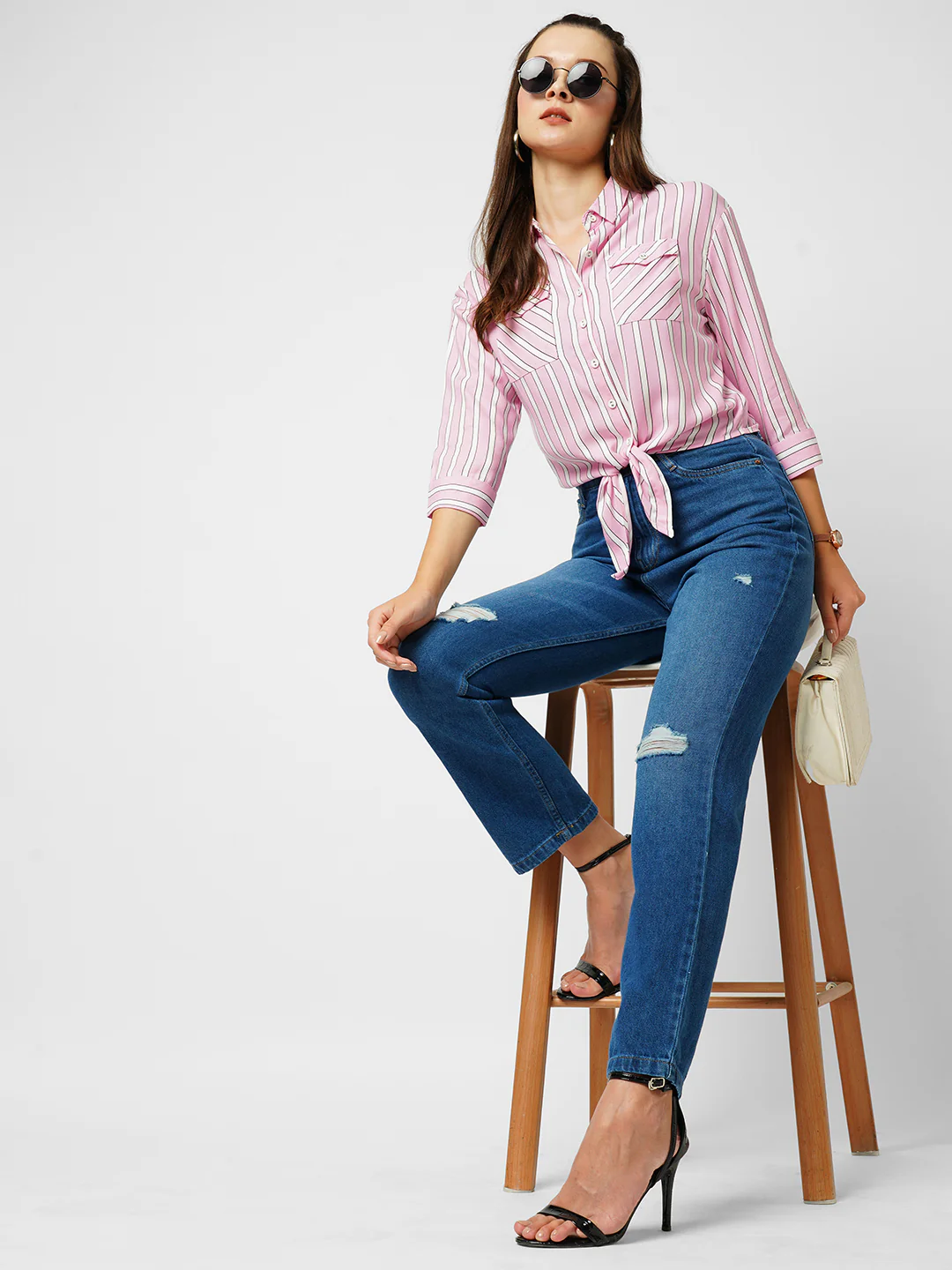Women Medium Blue High-Rise Straight Fit Jeans - Image 4