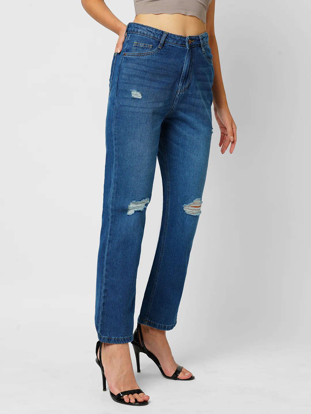 Women Medium Blue High-Rise Straight Fit Jeans - Image 5