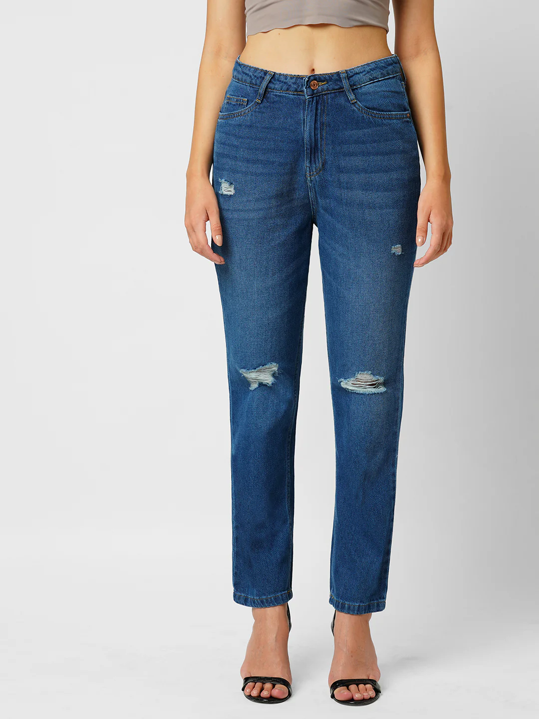 Women Medium Blue High-Rise Straight Fit Jeans - Image 2