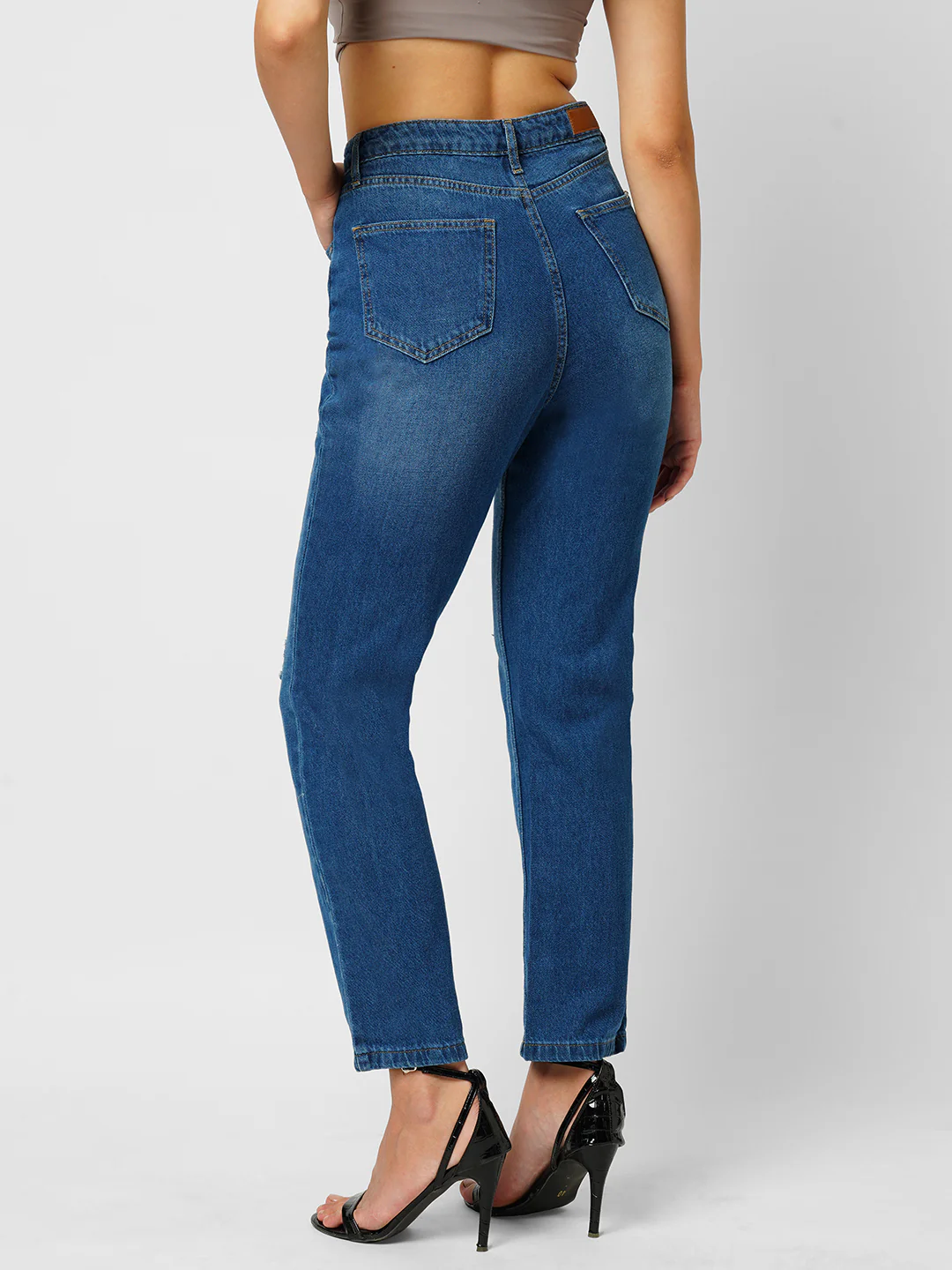 Women Medium Blue High-Rise Straight Fit Jeans - Image 3