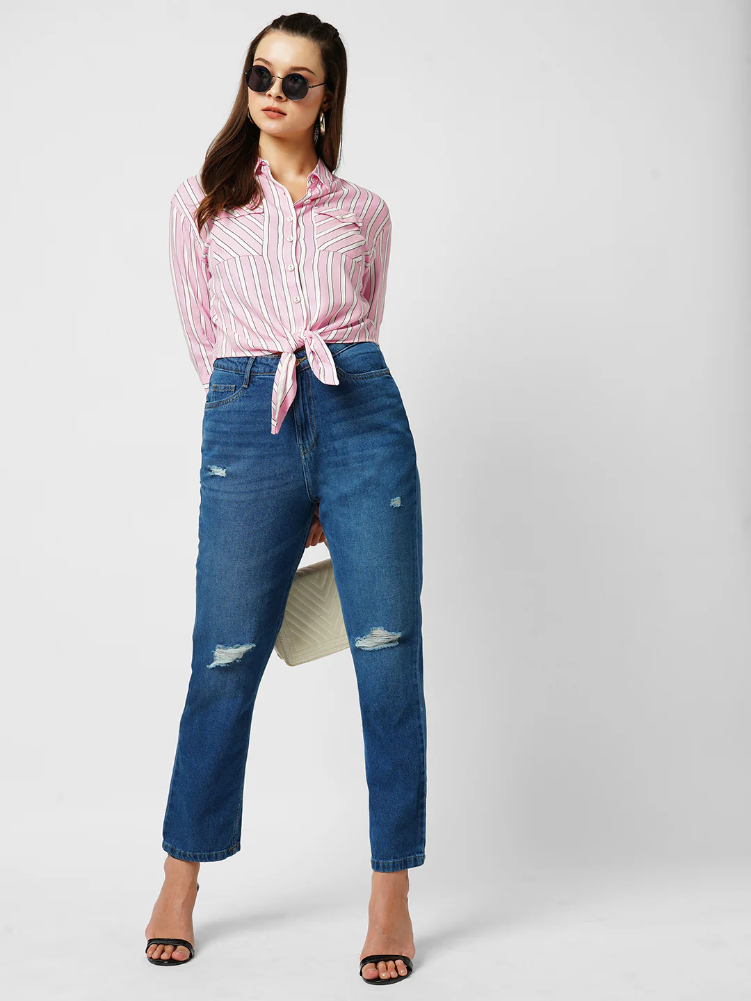 Women Medium Blue High-Rise Straight Fit Jeans - Image 4