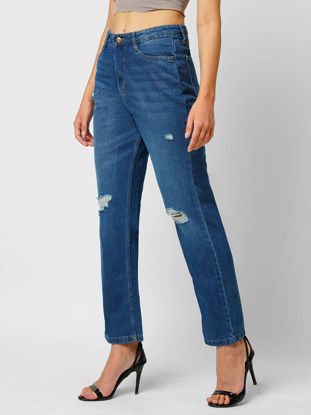 Women Medium Blue High-Rise Straight Fit Jeans - Image 5