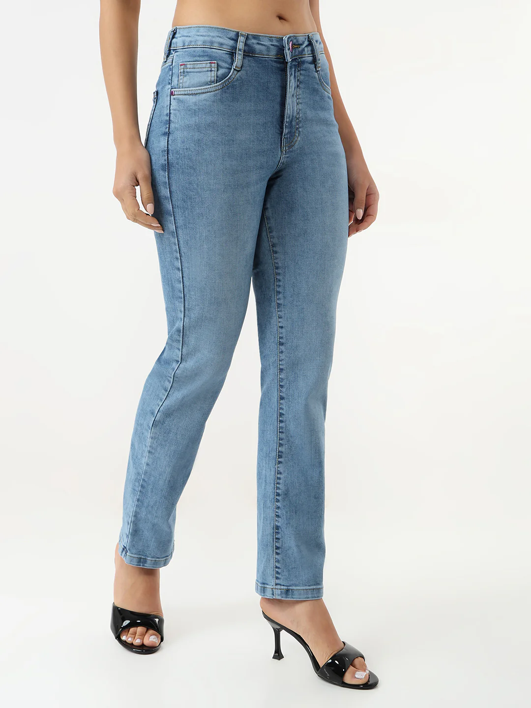 Women Medium Blue Slim Straight Fit Jeans - Image 5