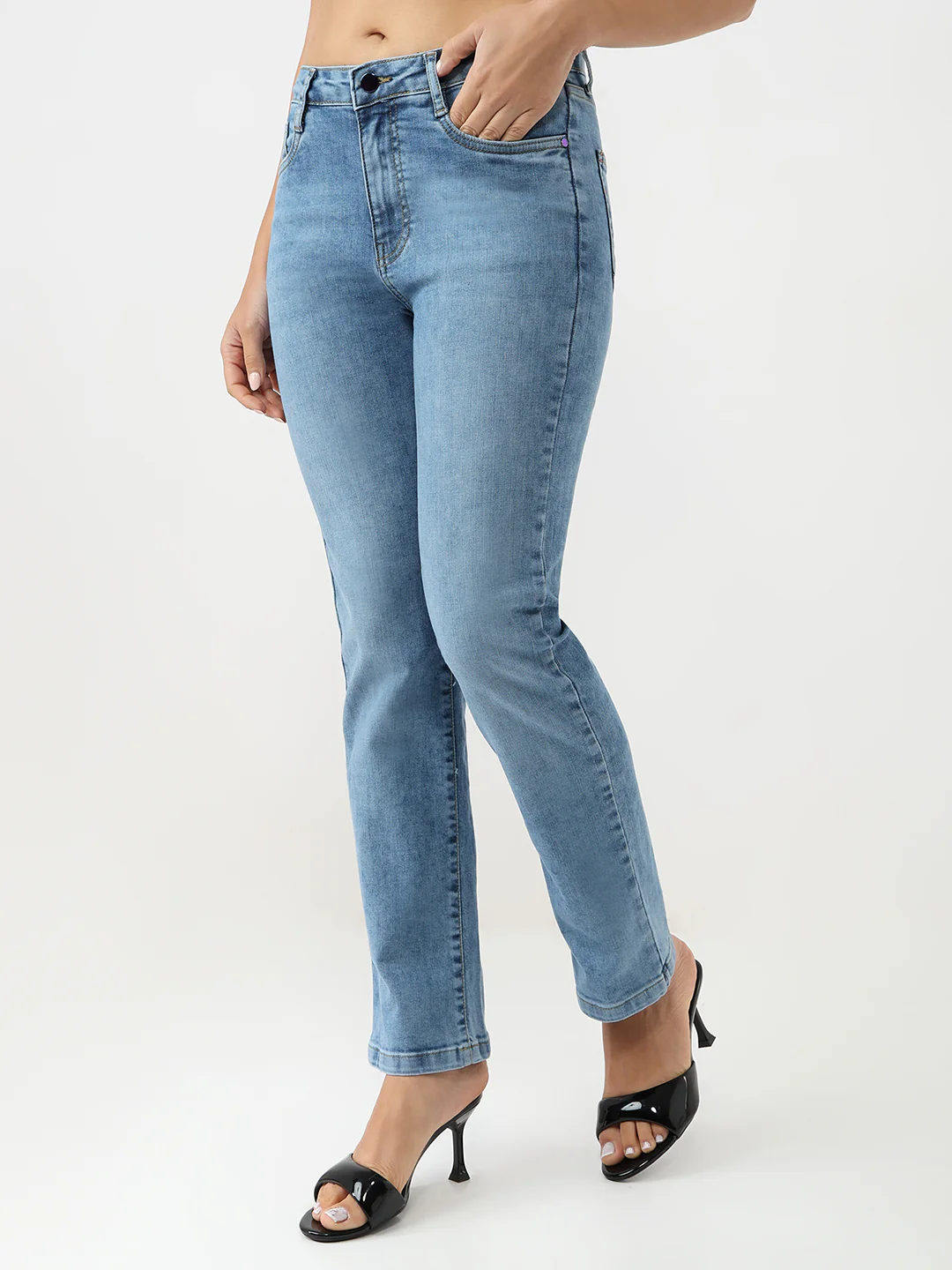 Women Medium Blue Slim Straight Fit Jeans - Image 7