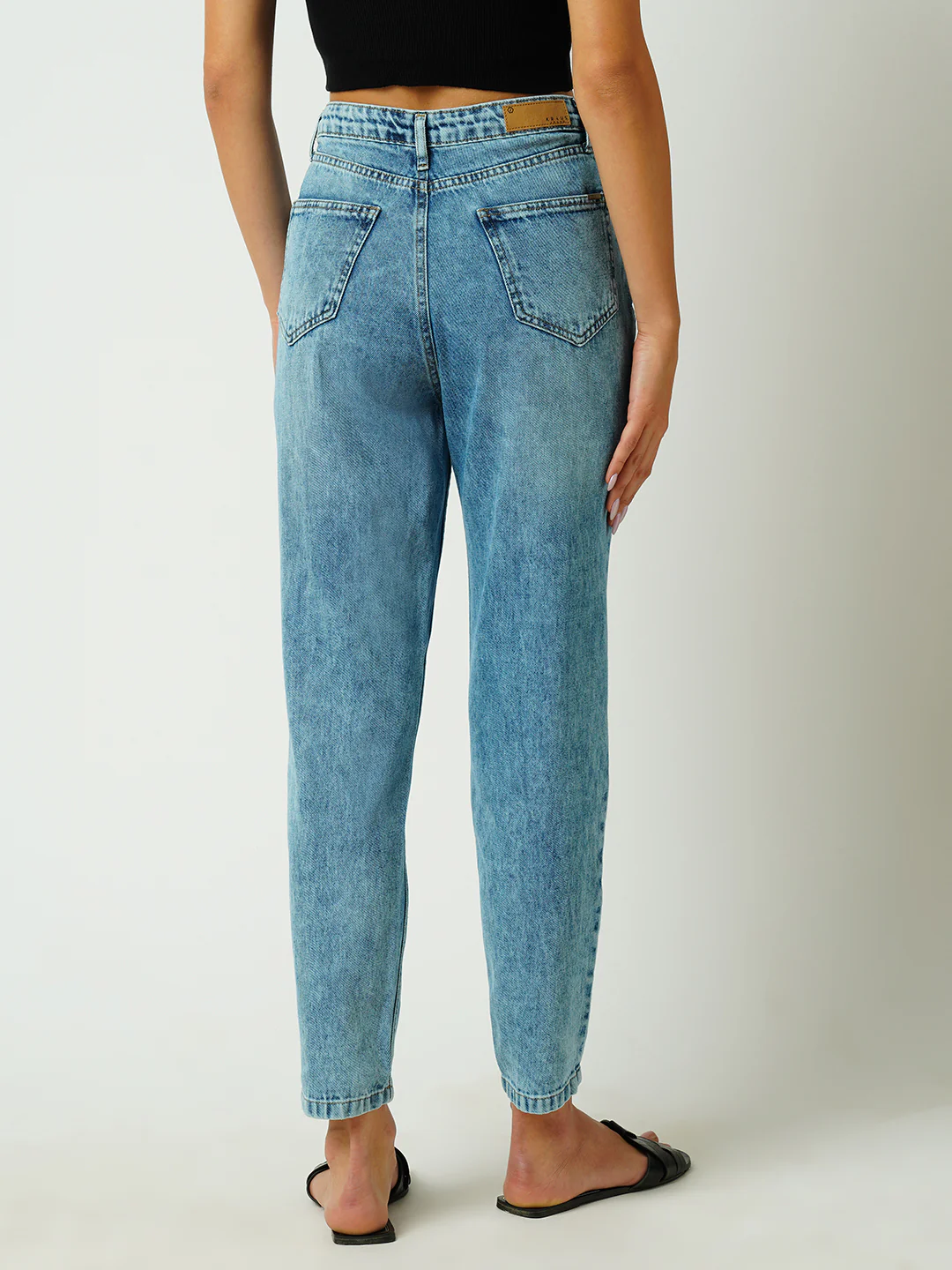 Women Mid Blue High-Rise Mom Fit Ripped Jeans - Image 3