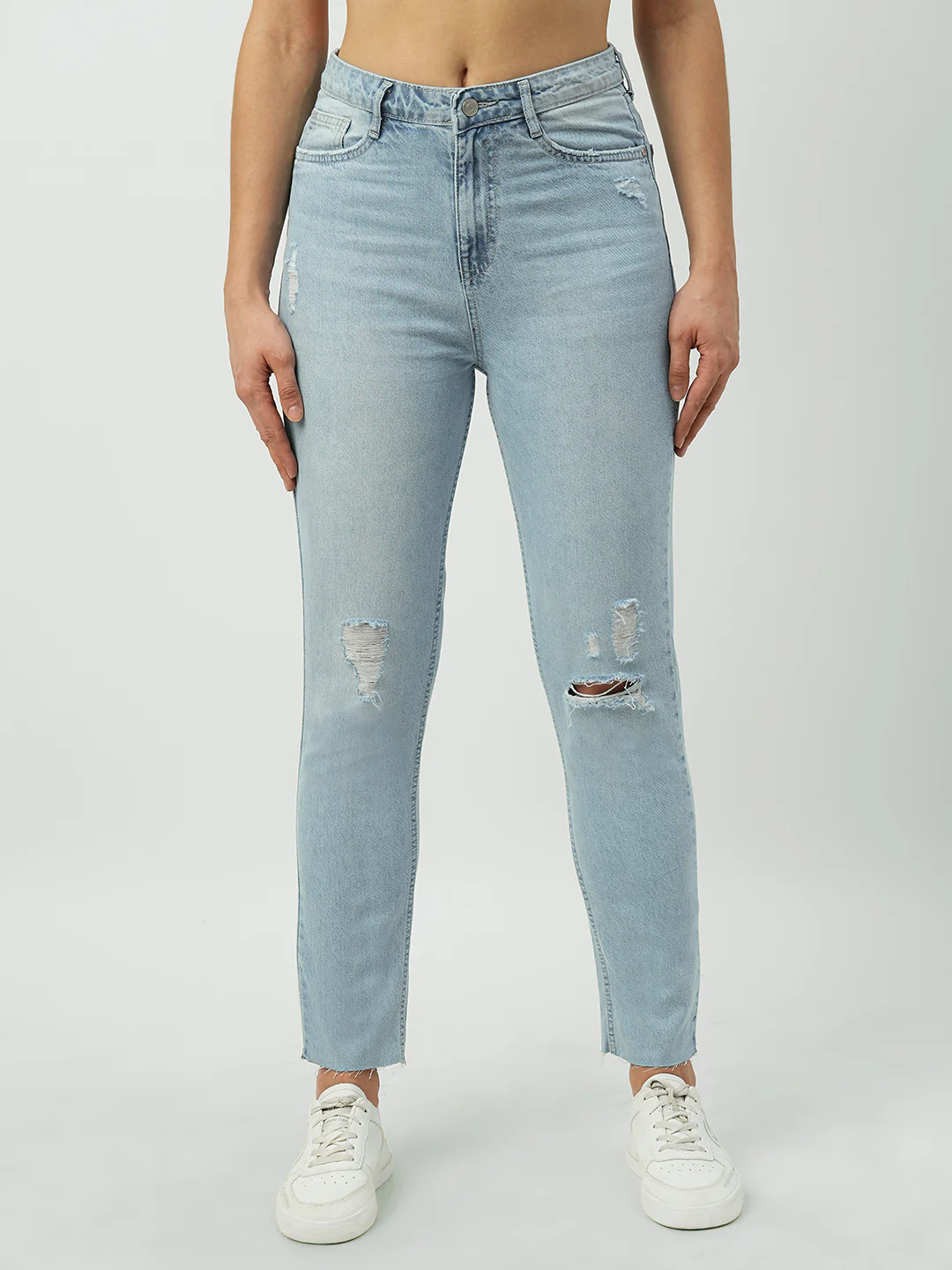 Women Mid Blue High-Rise Slim Straight Fit Jeans - Image 2