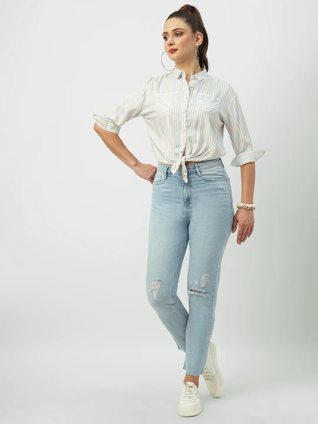 Women Mid Blue High-Rise Slim Straight Fit Jeans - Image 4