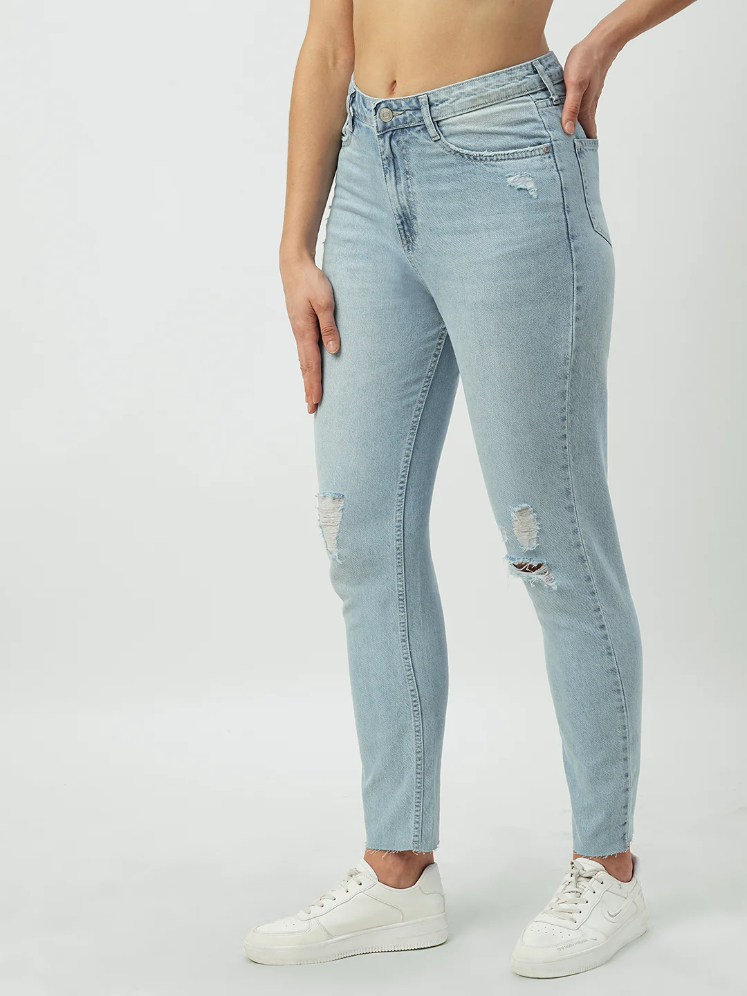 Women Mid Blue High-Rise Slim Straight Fit Jeans - Image 6