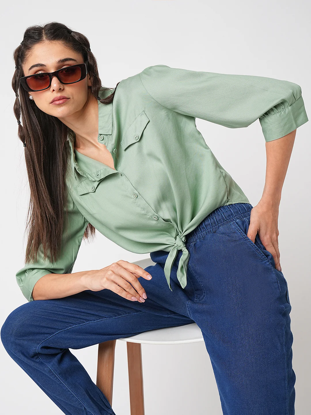 Women Mint Crop Shirt