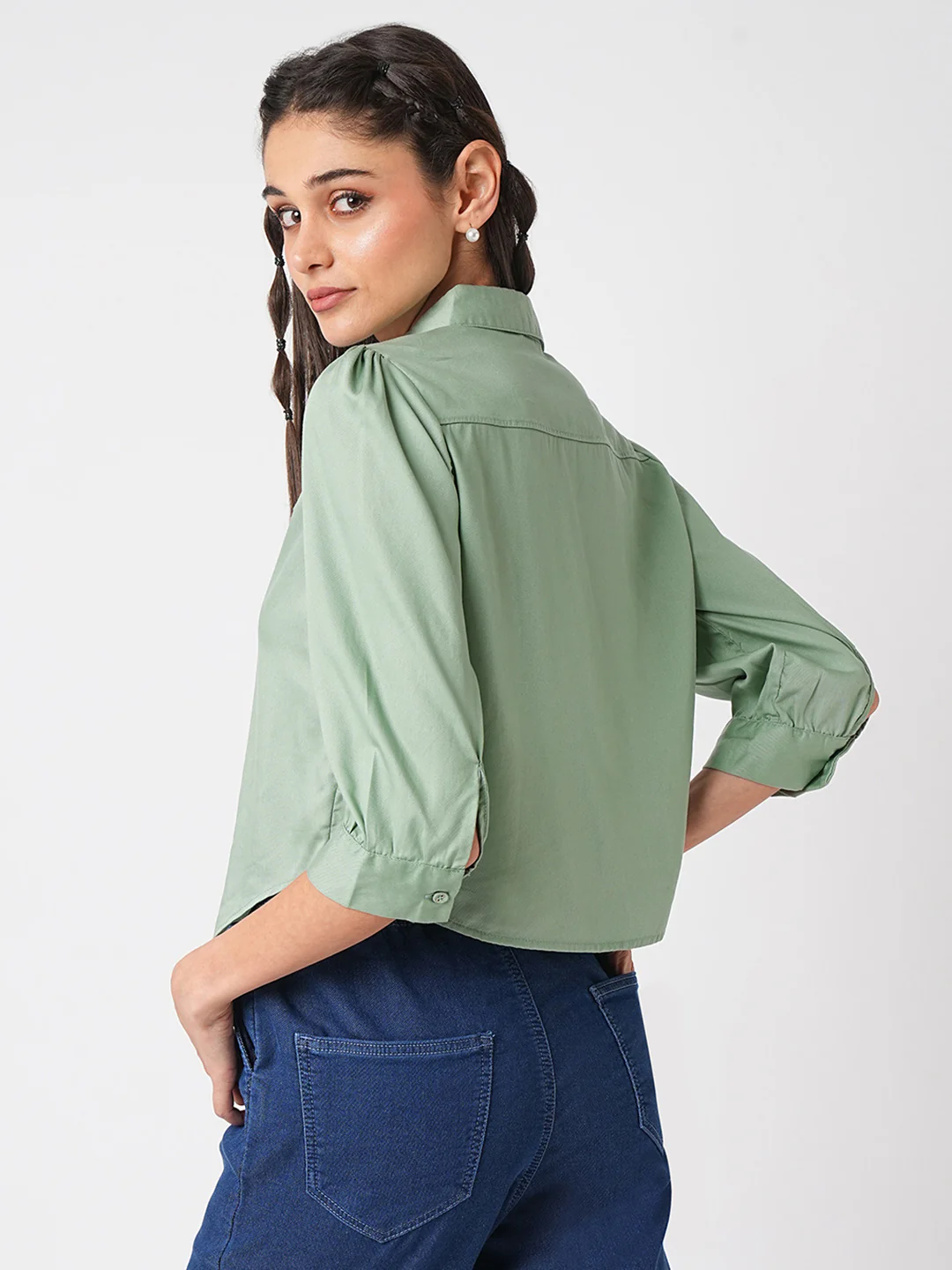 Women Mint Crop Shirt - Image 3