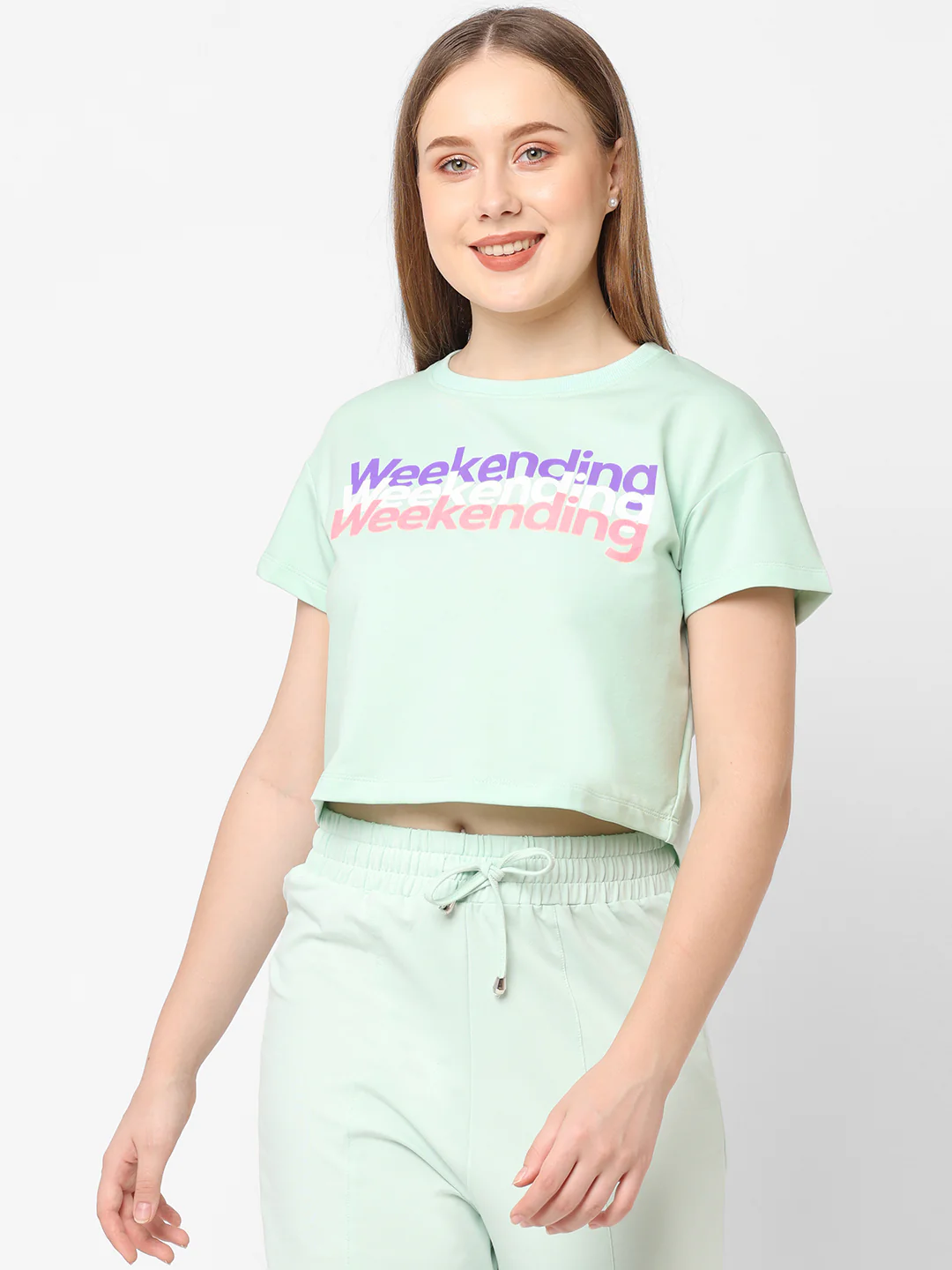 Women Mint Green Athleisure Top - Image 2
