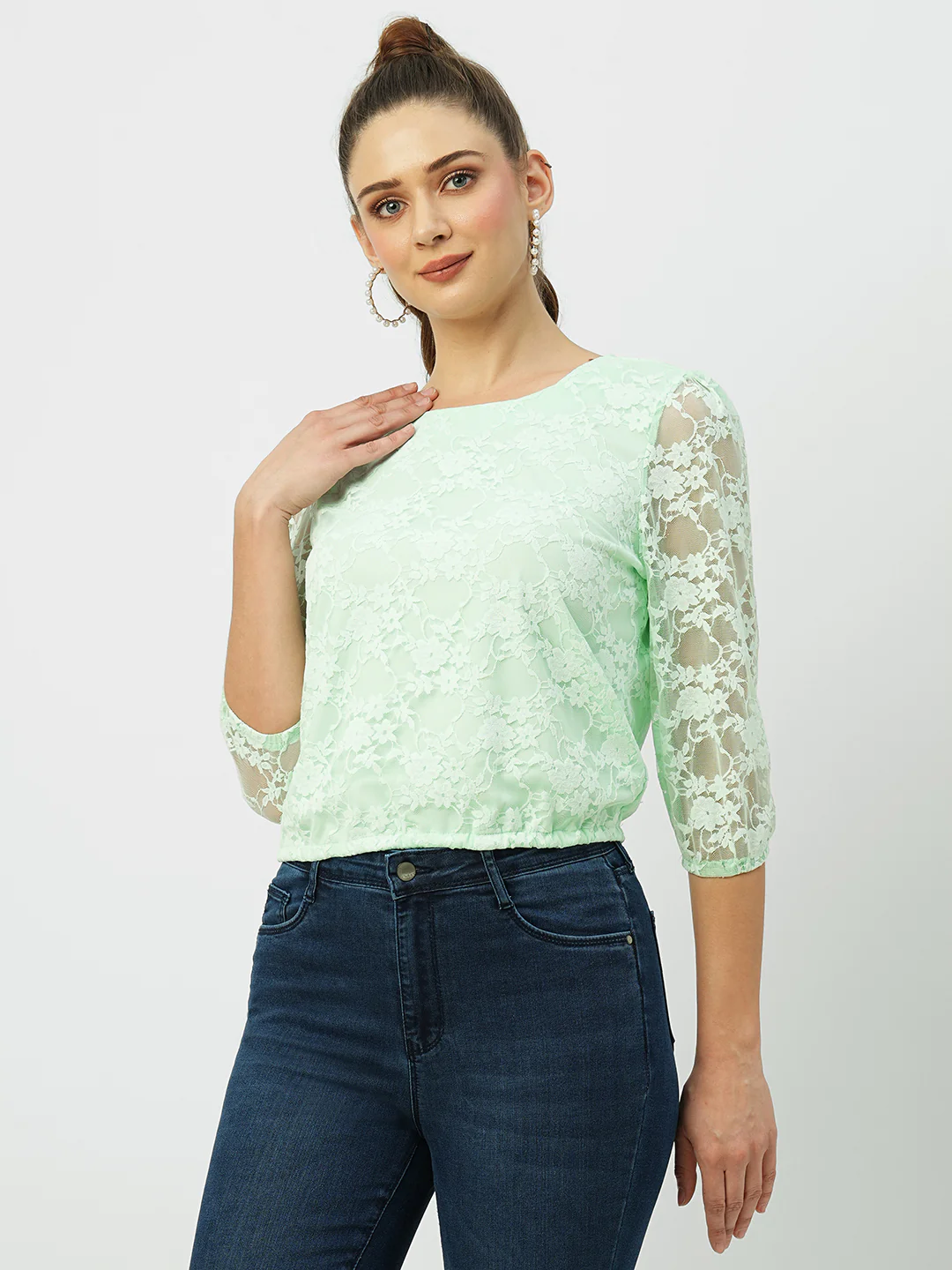 Women Mint Green Crop Top - Image 2