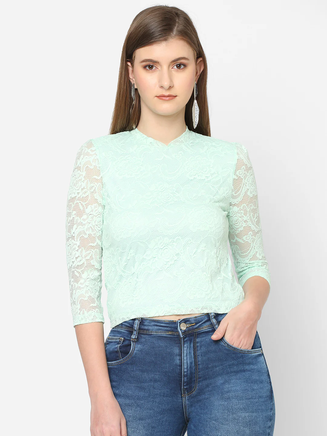 Women Mint Green Crop Top - Image 2