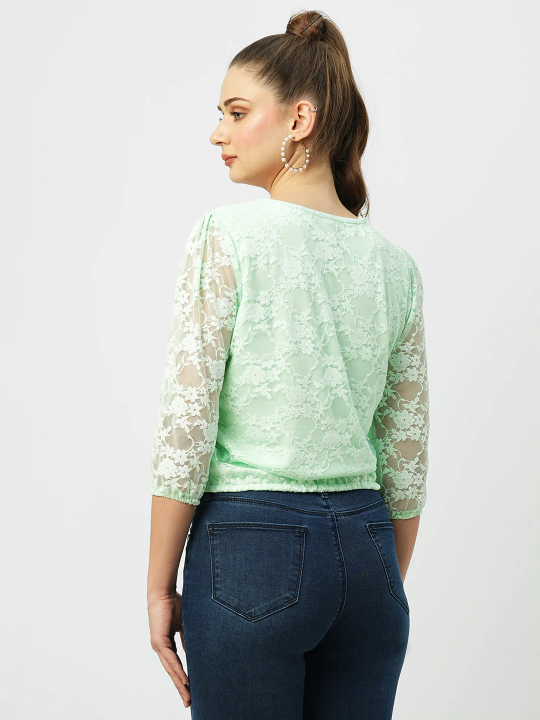 Women Mint Green Lace Top - Image 3