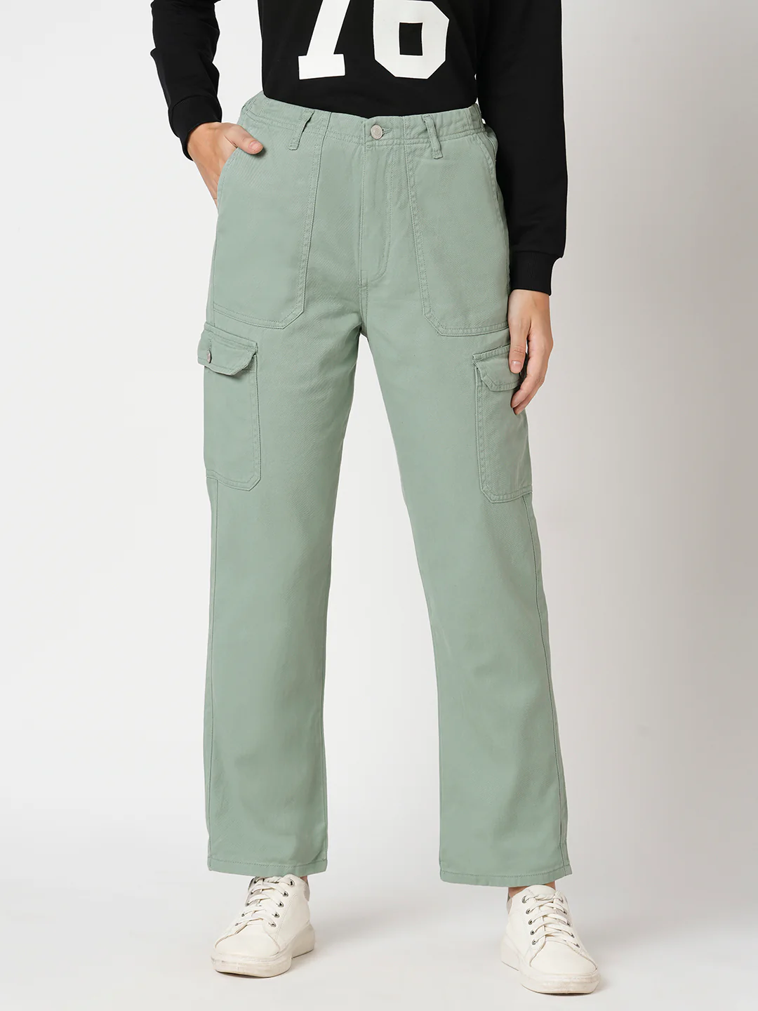 Women Mint Green Mid-Rise Cargo - Image 2