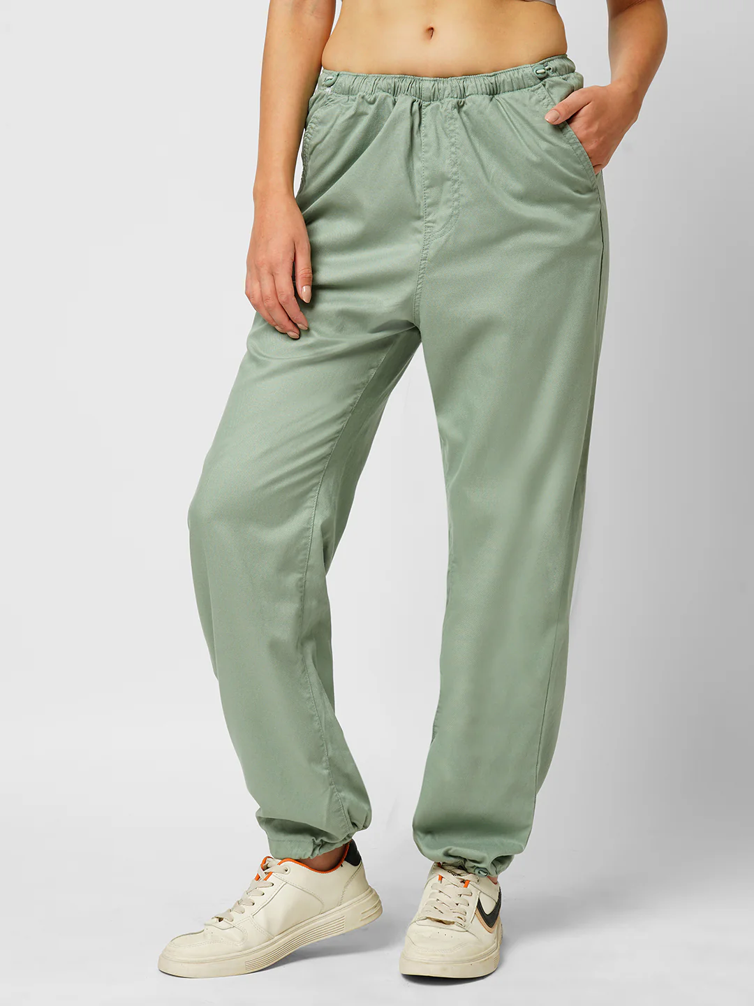 Women Mint Green Parachute Jeans - Image 2
