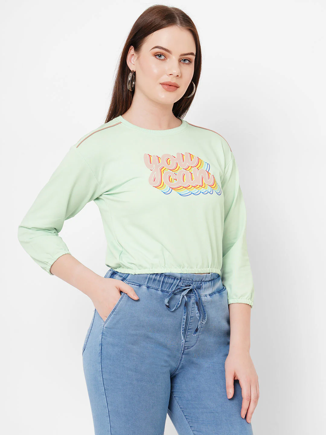 Women Mint Green Slim Fit Crop Athleisure Top - Image 4