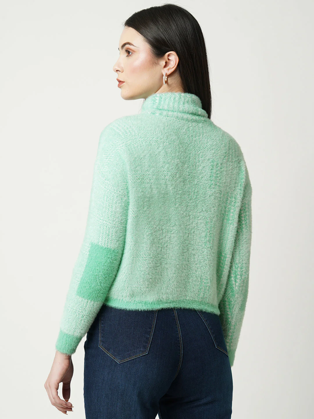 Women Mint Green Slim Sweater - Image 3