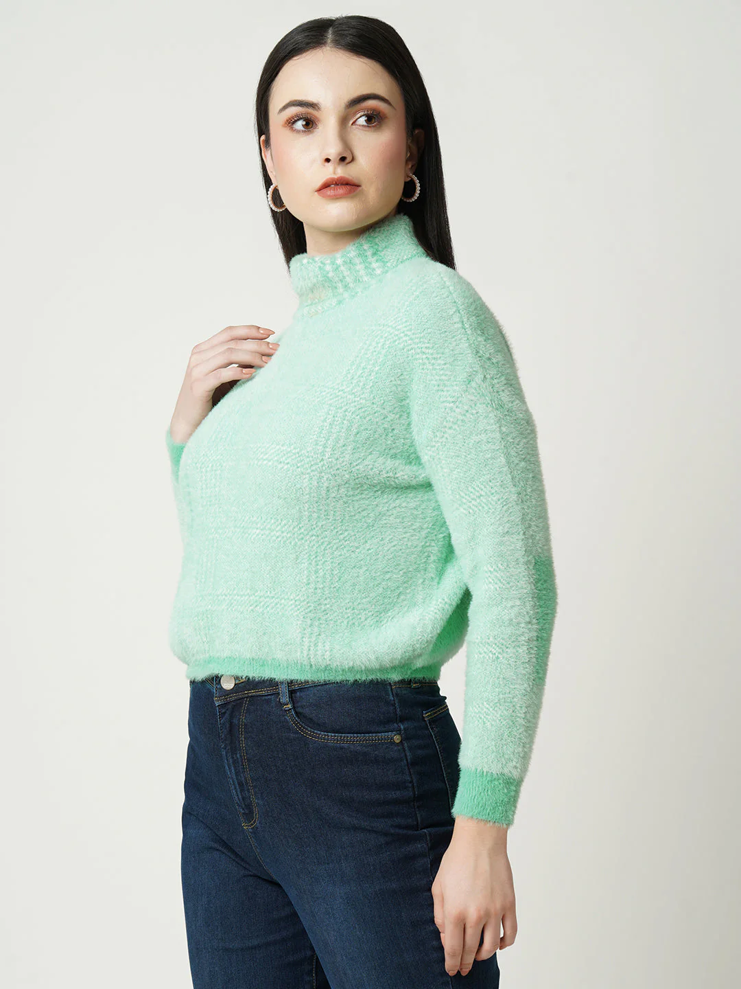 Women Mint Green Slim Sweater - Image 4