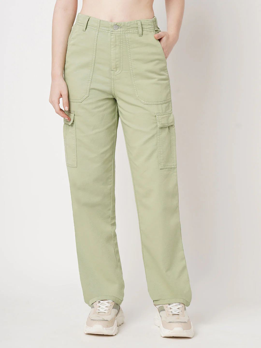 Women Mint High-Rise Cargo - Image 2