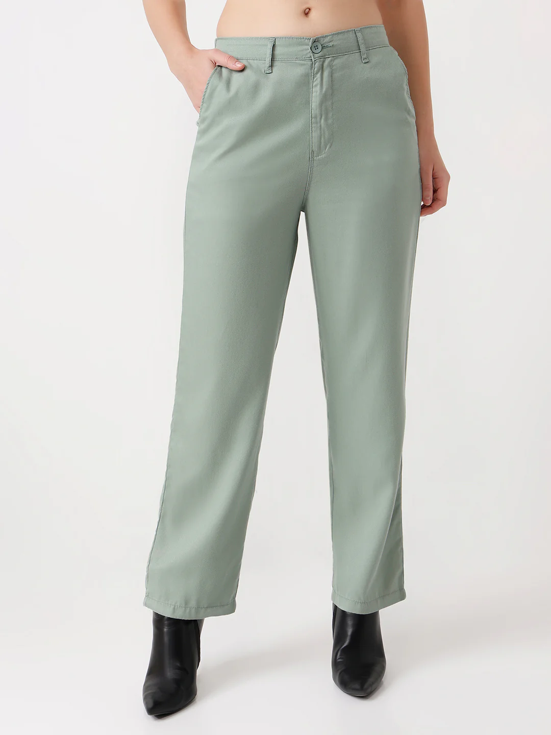 Women Mint Mid-Rise Loose Straight Fit Trouser - Image 2