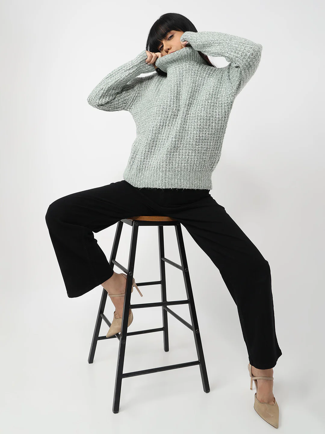 Women Mint Slim Fit Sweater