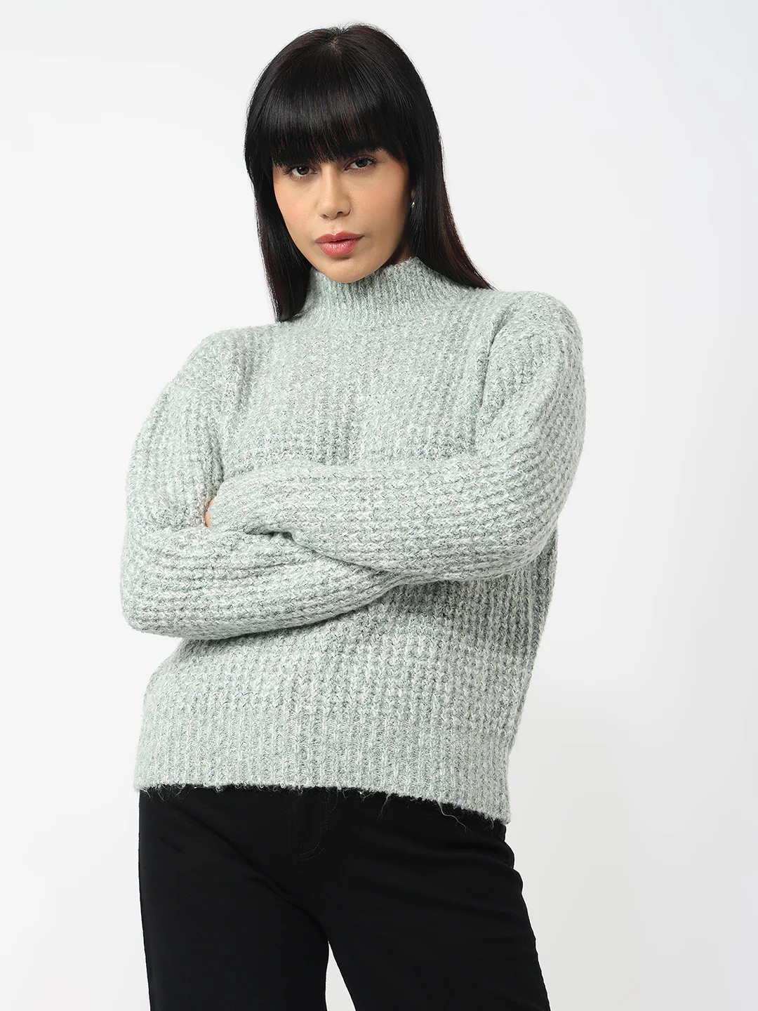 Women Mint Slim Fit Sweater - Image 2