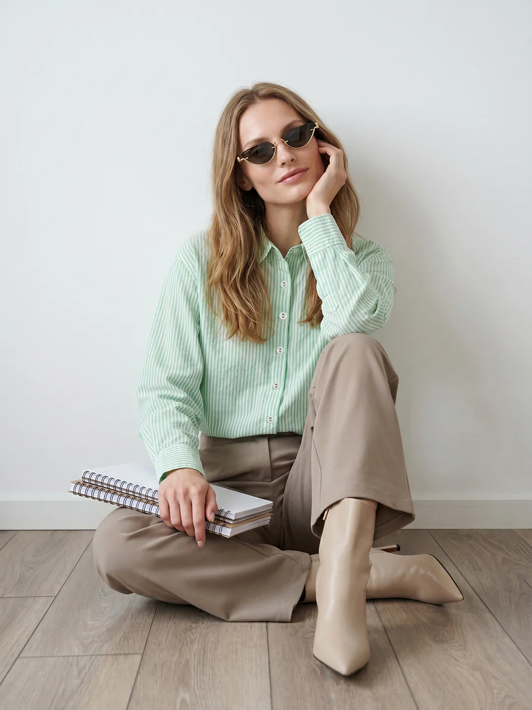 Women Mint/White Oversized Shirt