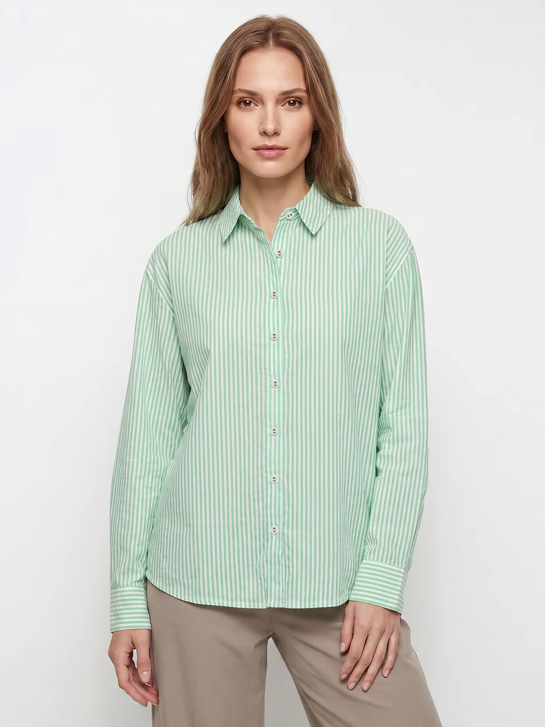 Women Mint/White Oversized Shirt - Image 2
