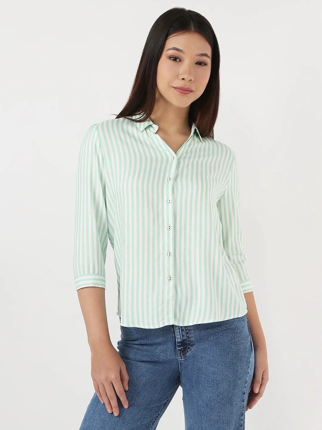 Women Mint/White Stripe Shirt - Image 2