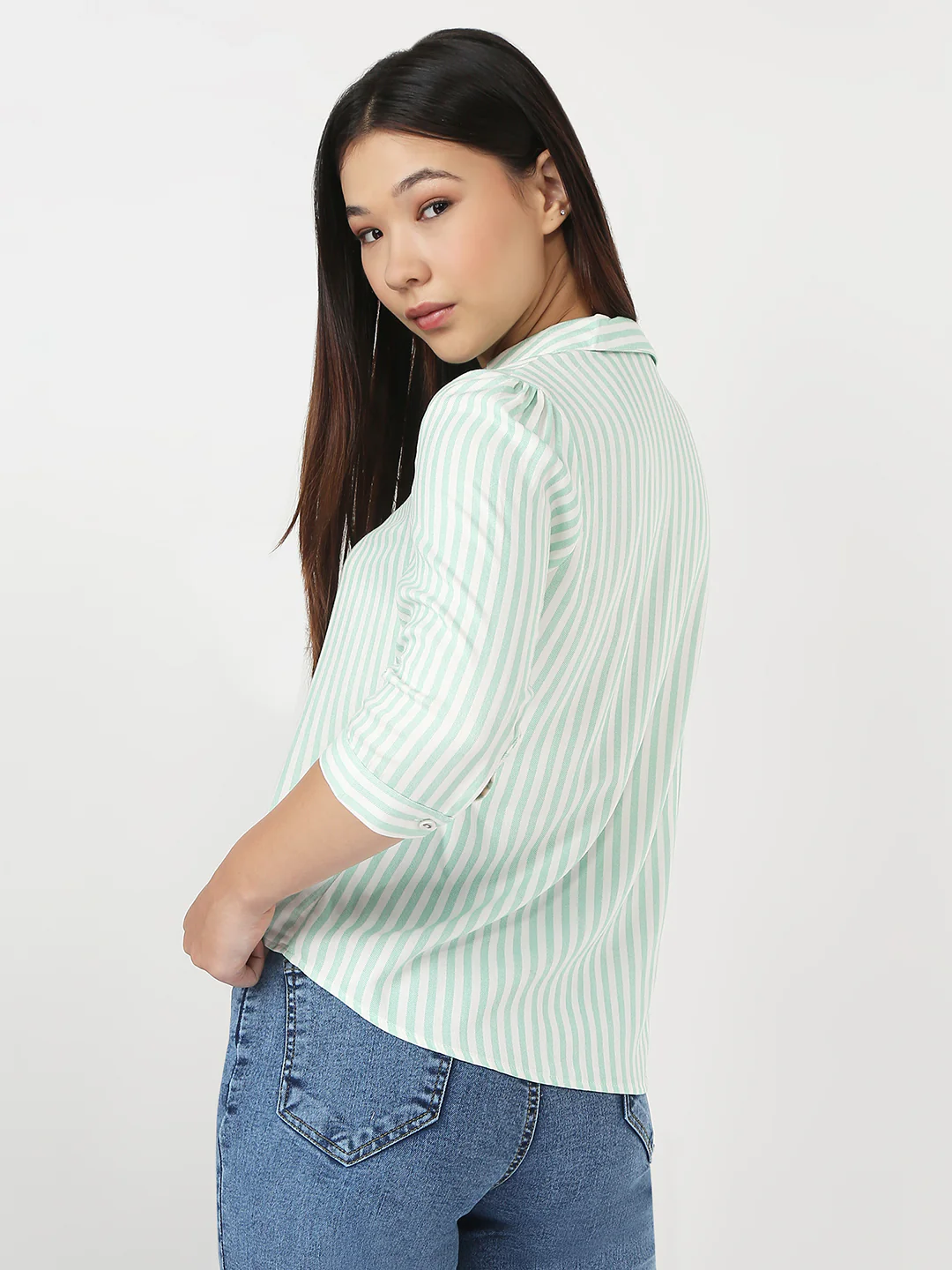 Women Mint/White Stripe Shirt - Image 3