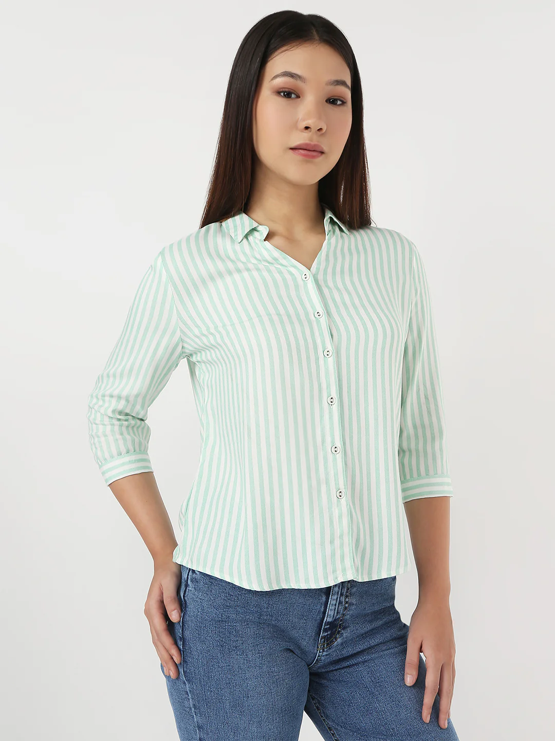 Women Mint/White Stripe Shirt - Image 4