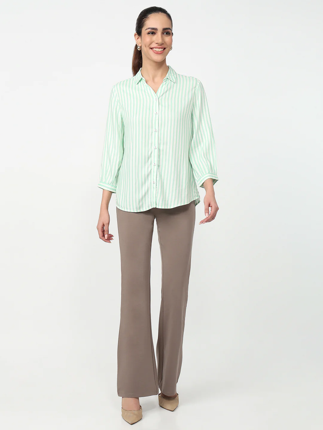 Women Mint/White Stripped Shirt - Image 4