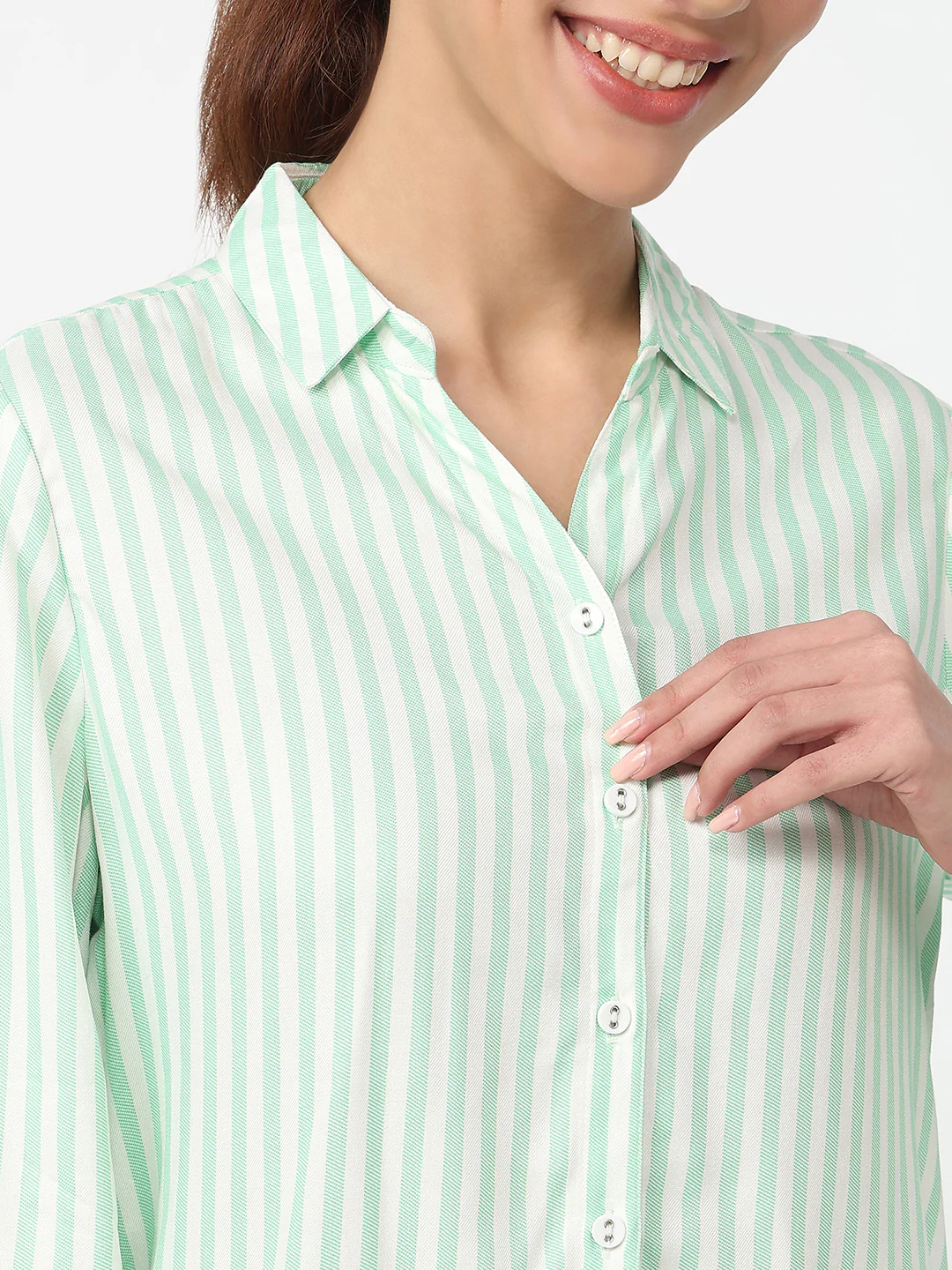 Women Mint/White Stripped Shirt - Image 6