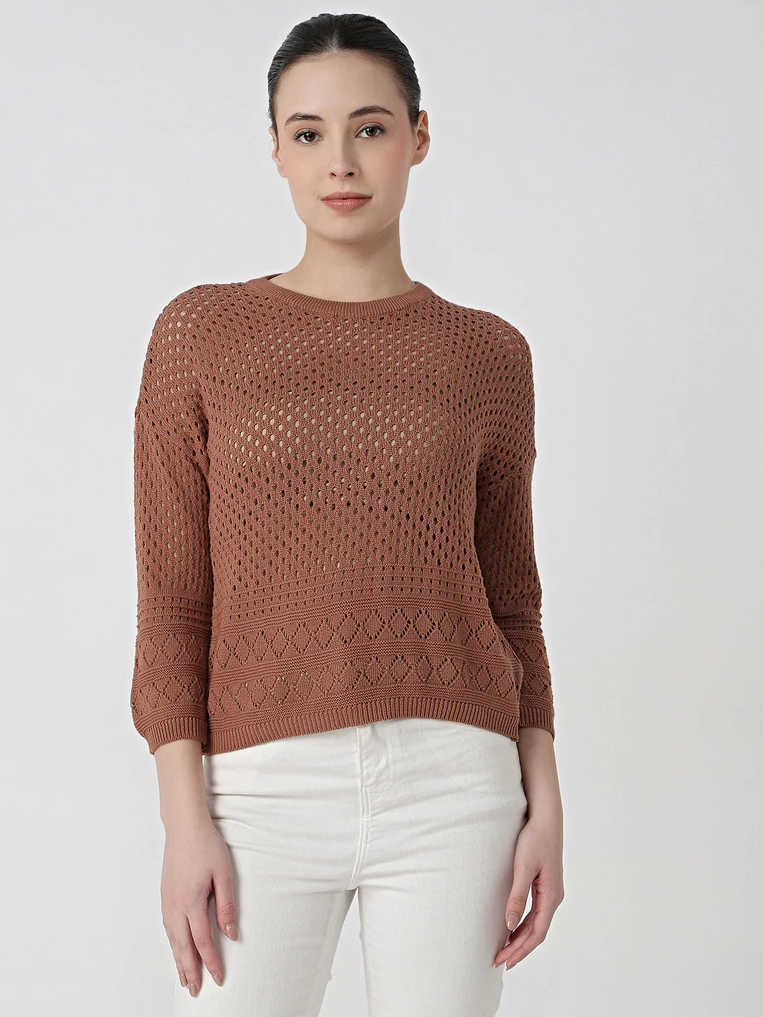 Women Mocha Mousse Slim Fit Flat Knit - Image 2
