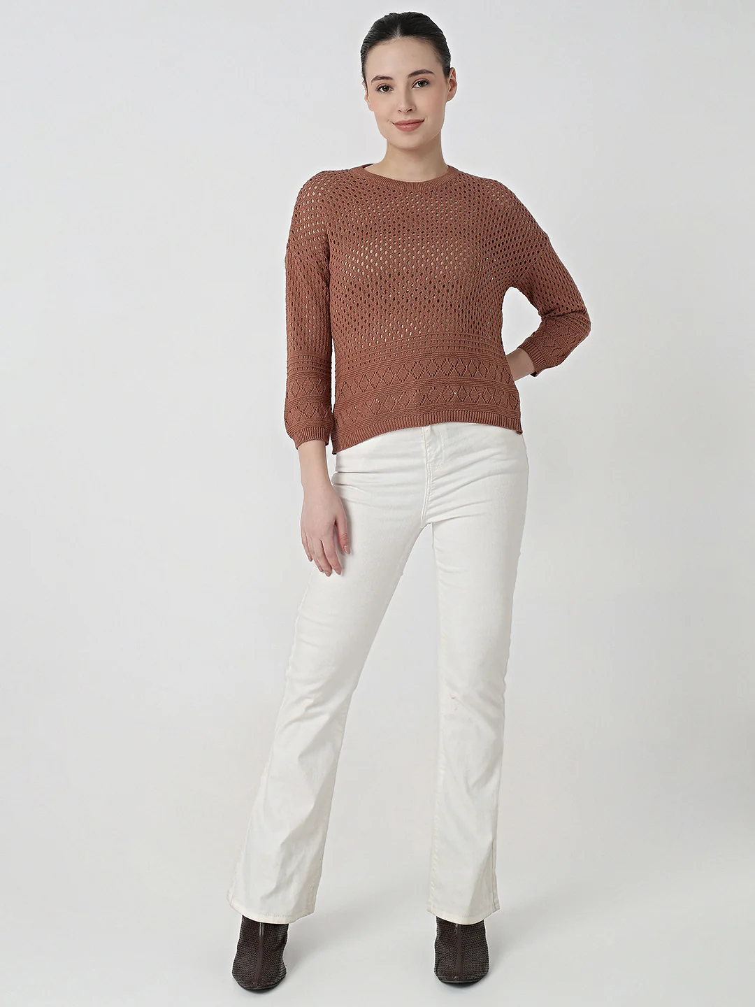 Women Mocha Mousse Slim Fit Flat Knit - Image 4