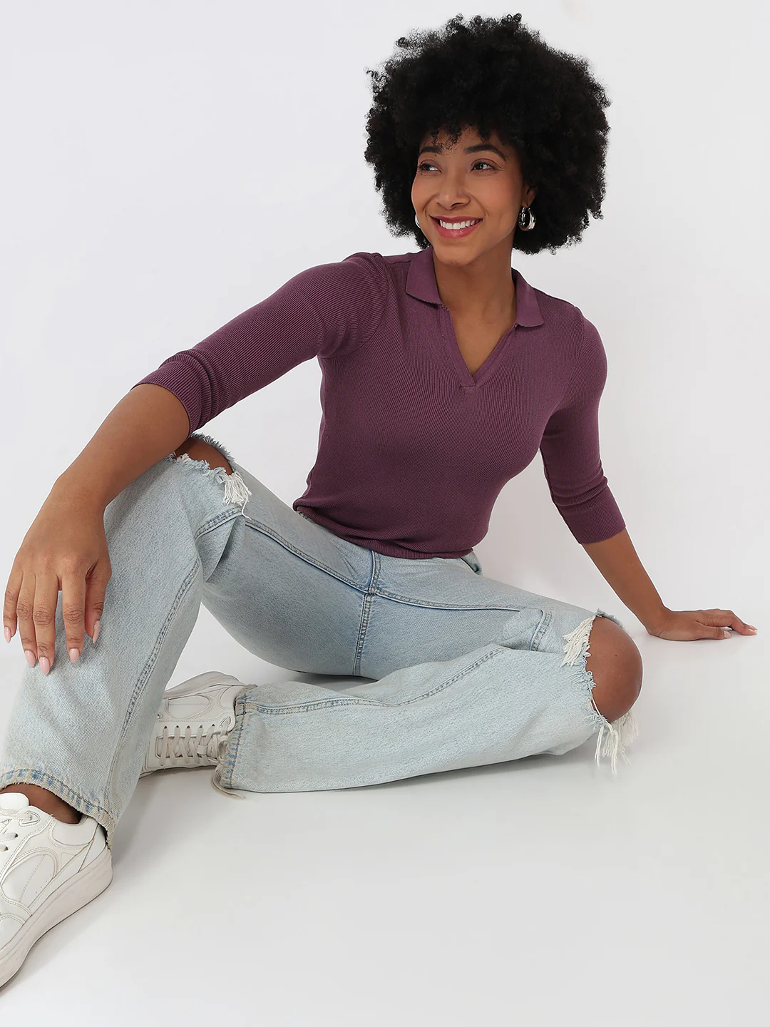 Women Muave Slim Fit Flat Knit