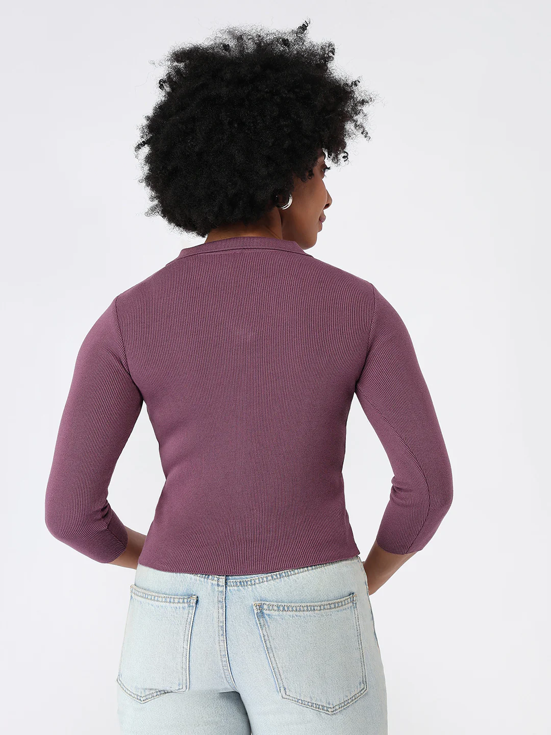 Women Muave Slim Fit Flat Knit - Image 3