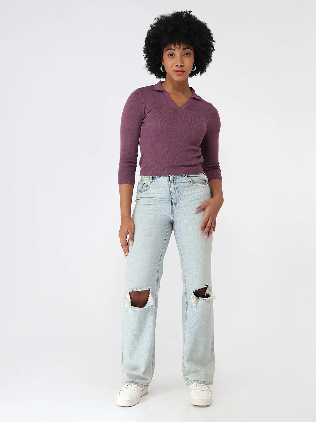 Women Muave Slim Fit Flat Knit - Image 4