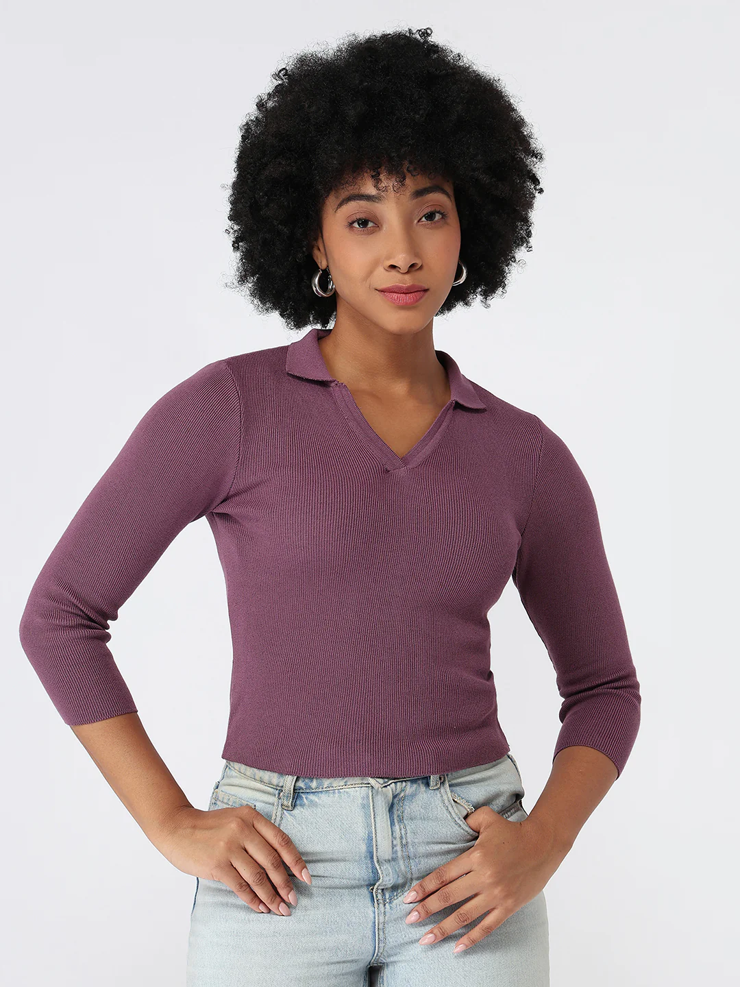 Women Muave Slim Fit Flat Knit - Image 5