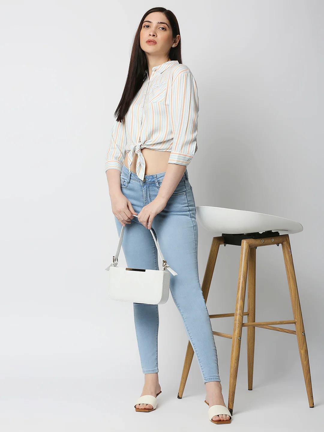 Women Multi Color Tie-Up Crop Shirt