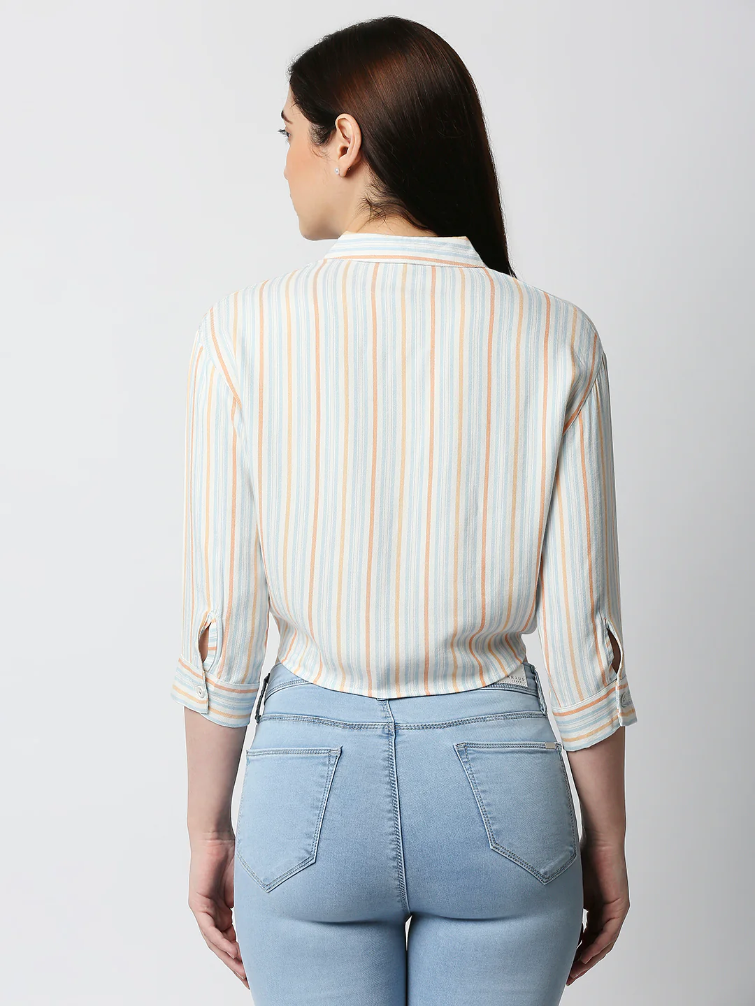 Women Multi Color Tie-Up Crop Shirt - Image 3