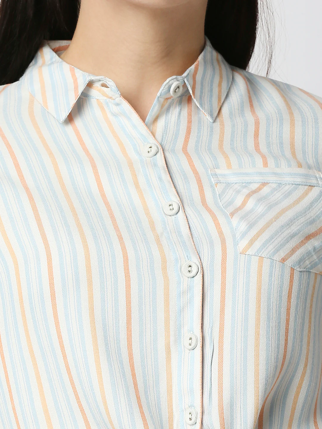 Women Multi Color Tie-Up Crop Shirt - Image 4
