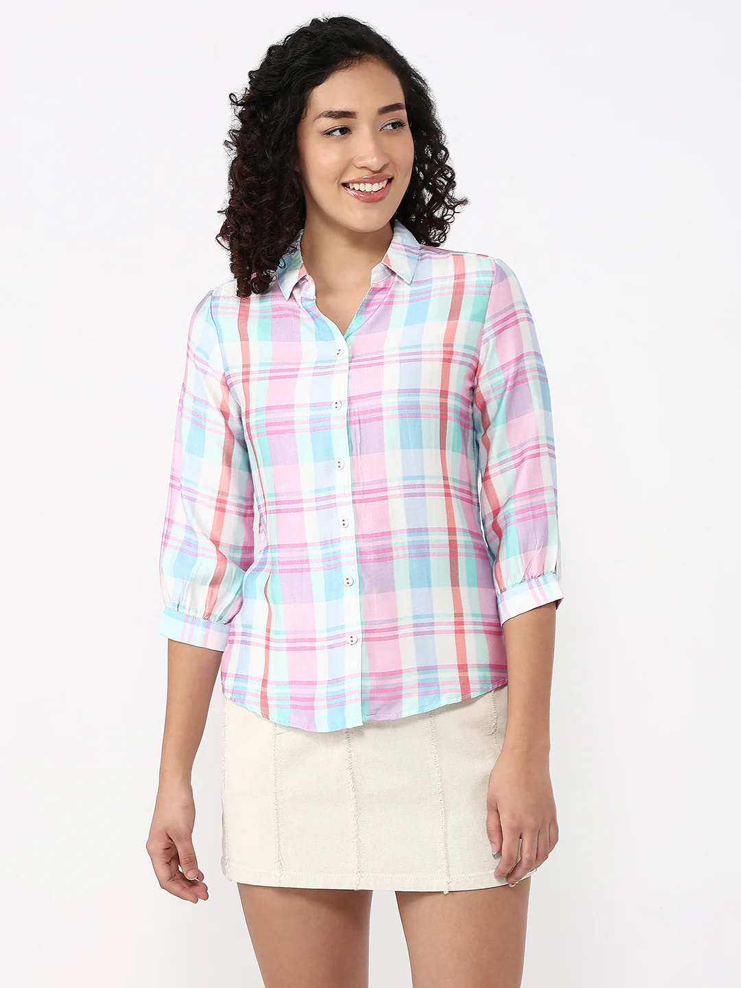 Women Multi Slim Checks Shirt - Image 2