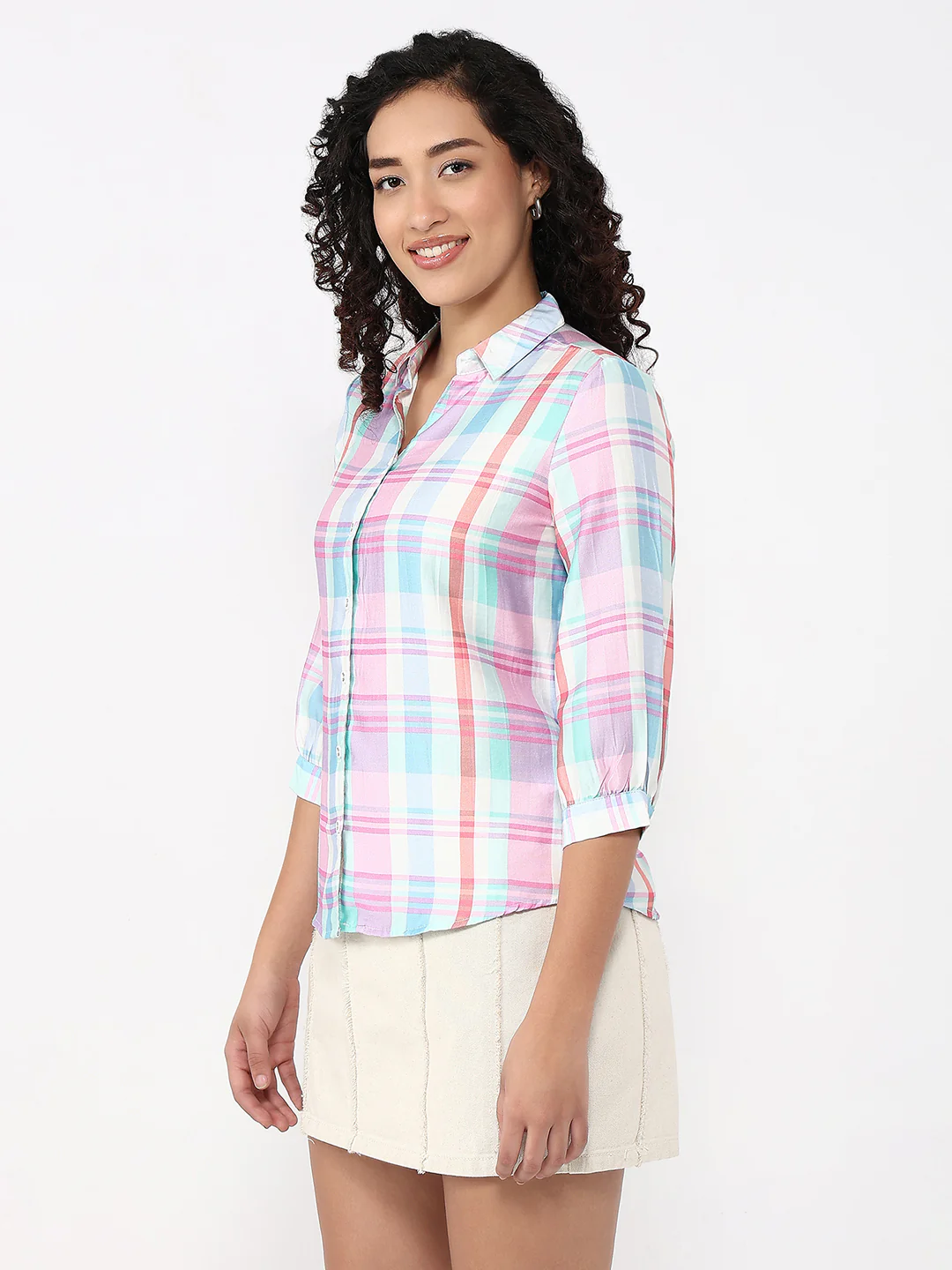 Women Multi Slim Checks Shirt - Image 4