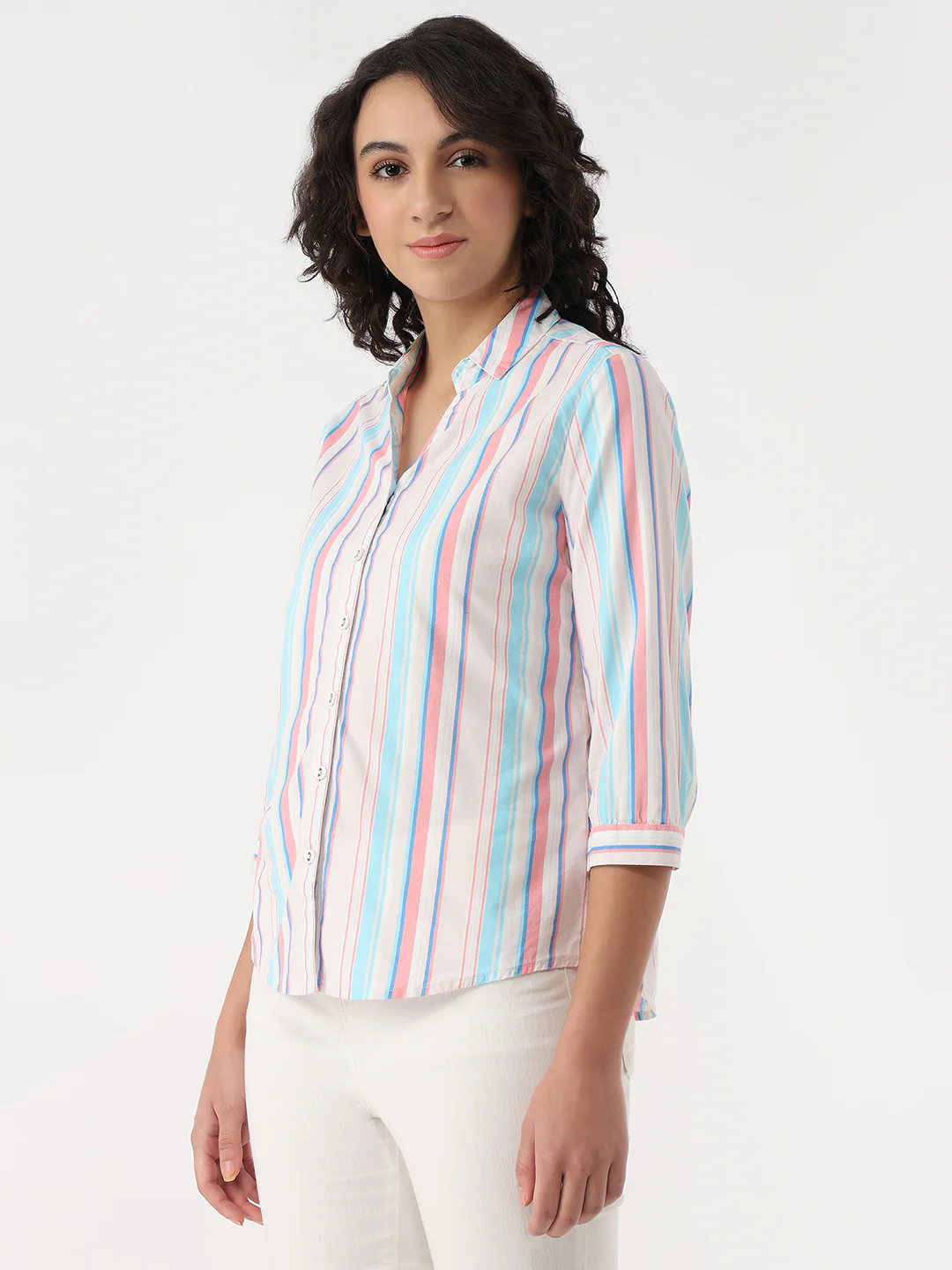 Women Multi Slim Stripe Shirt - Image 4