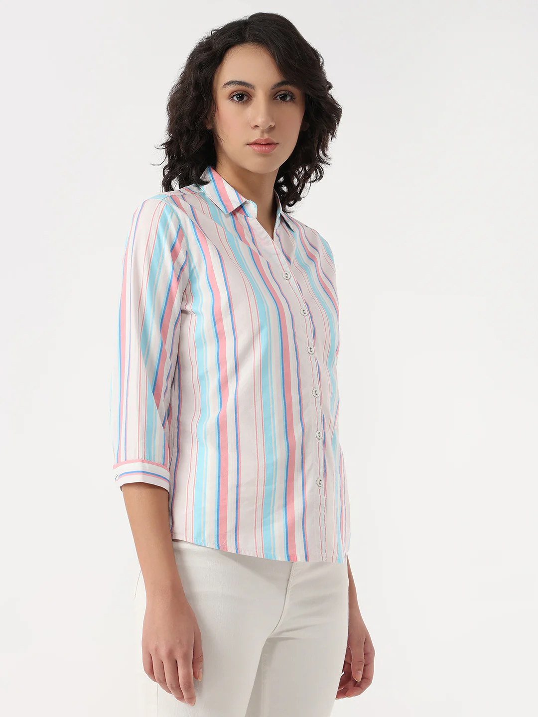 Women Multi Slim Stripe Shirt - Image 5